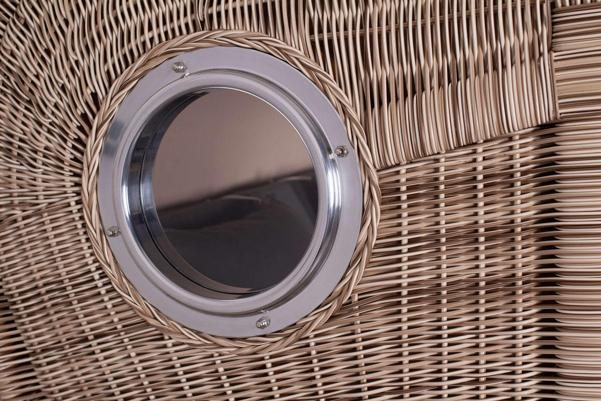 STRANDKORB XXL Düne Grande Teak PE Shell - Schwarz/Braun, Metall (142/170/95cm) - Mr. Deko