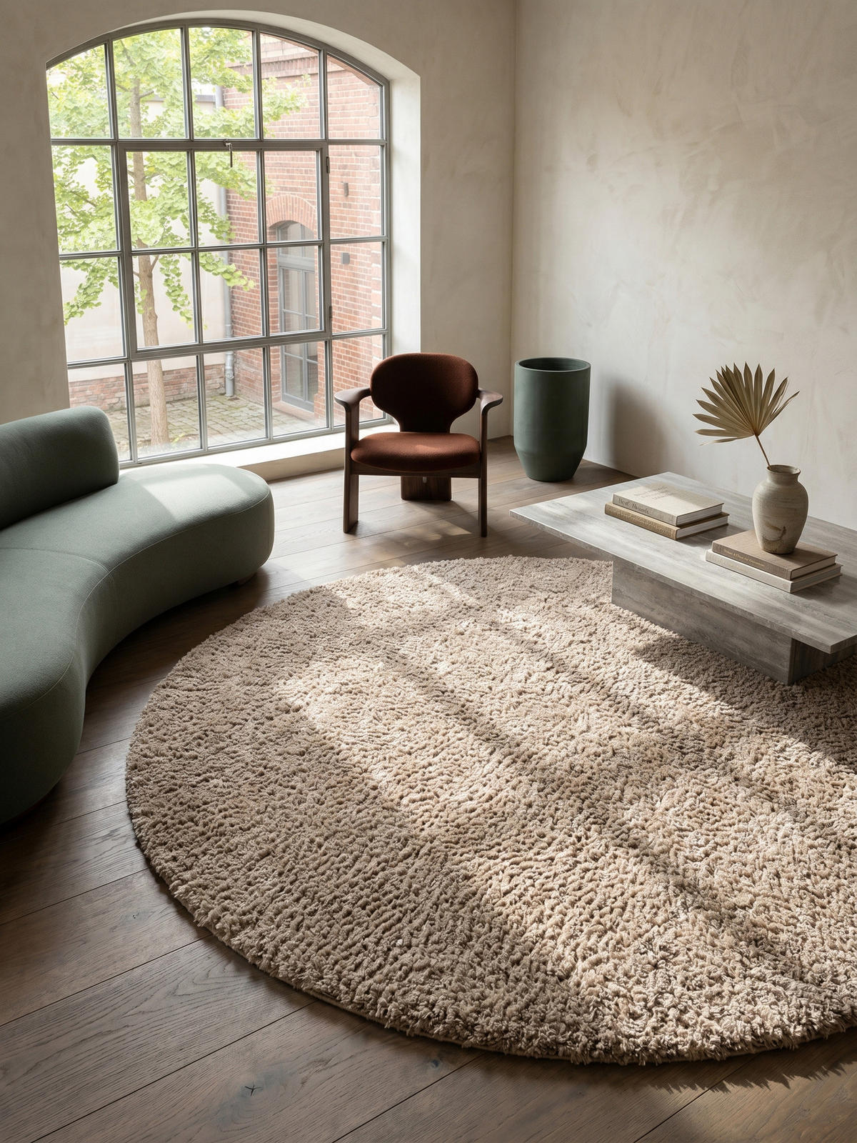 TEPPICH Waschbar Shaggy Uni Kuschelig Schlafzimmer Strapazierfähig Rund Beige 160x160 cm – RHEIN - Beige, Textil (160/160cm) - KADIMA DESIGN