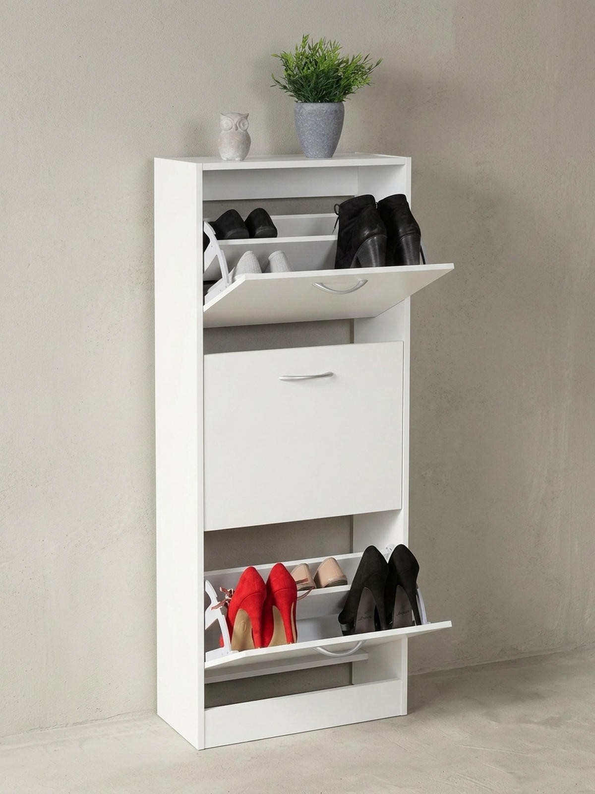 SCHUHSCHRANK – Weiß, 3 Fächer, für ca. 18 Paar Schuhe, 50x125x24 cm - Weiß, Holz (50/125/24cm) - KADIMA DESIGN