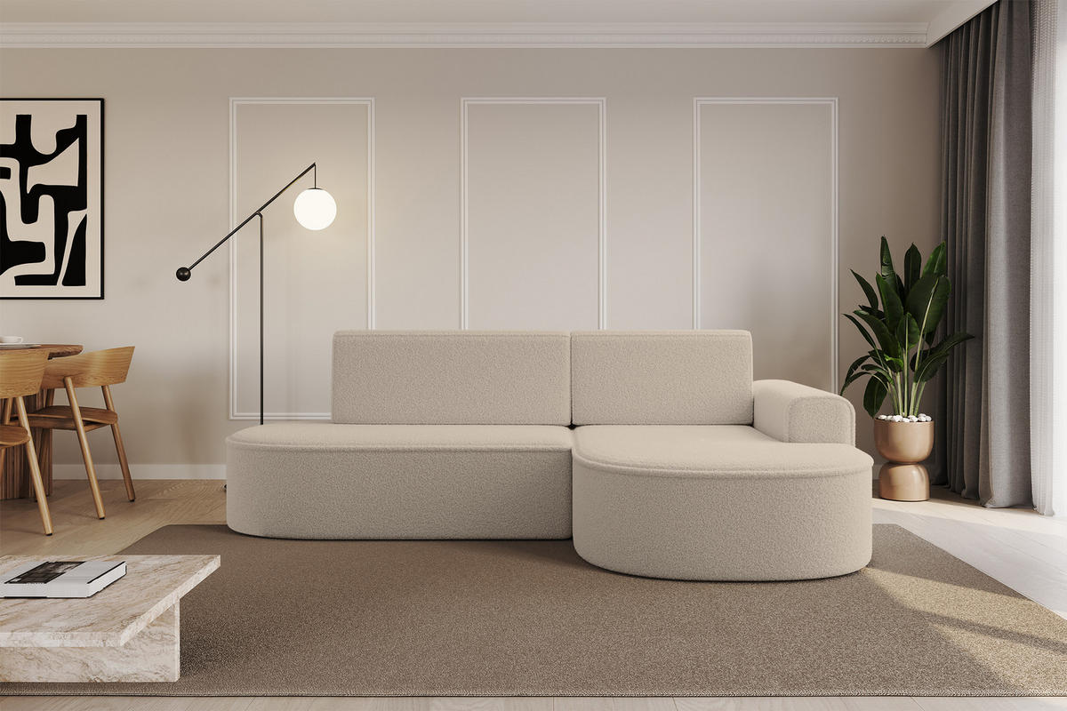ECKSOFA mit Schlaffunktion und Bettkasten Ottomane Rechts MARI-L1-S - 283x167x85 cm Dunkelbeige Bouclé - Hellbraun/Schwarz, Holzwerkstoff/Kunststoff (167/283cm) - ALTDECOR