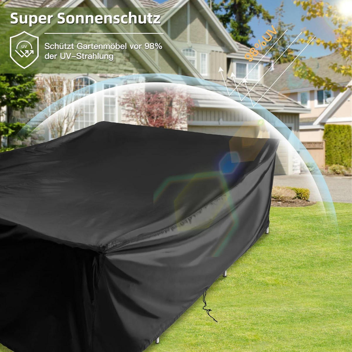 ABDECKPLANE Gartenmöbel COMLAX FIELD 240 x 210 x 85 cm - Schwarz, Kunststoff (210/85/240cm)