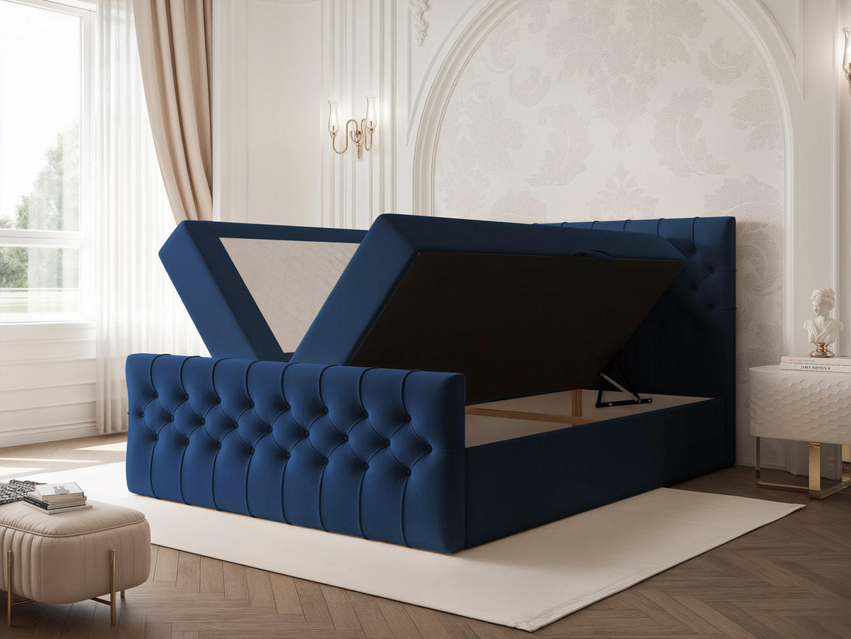 BOXBETT JOLIE 120x200 cm mit Matratze, Blau - Blau, Textil (120/200cm) - Idohome