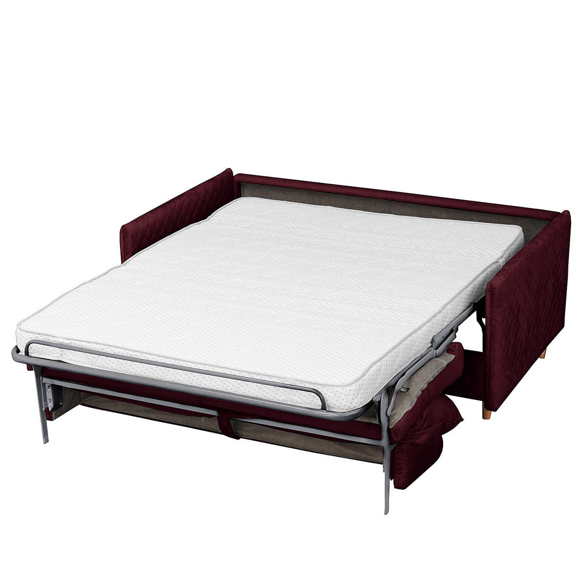 SCHLAFSOFA mit Matratze - Samt - Buchefarben/Dunkelrot, Buchenholz/Textil (171/95/101cm) - home24