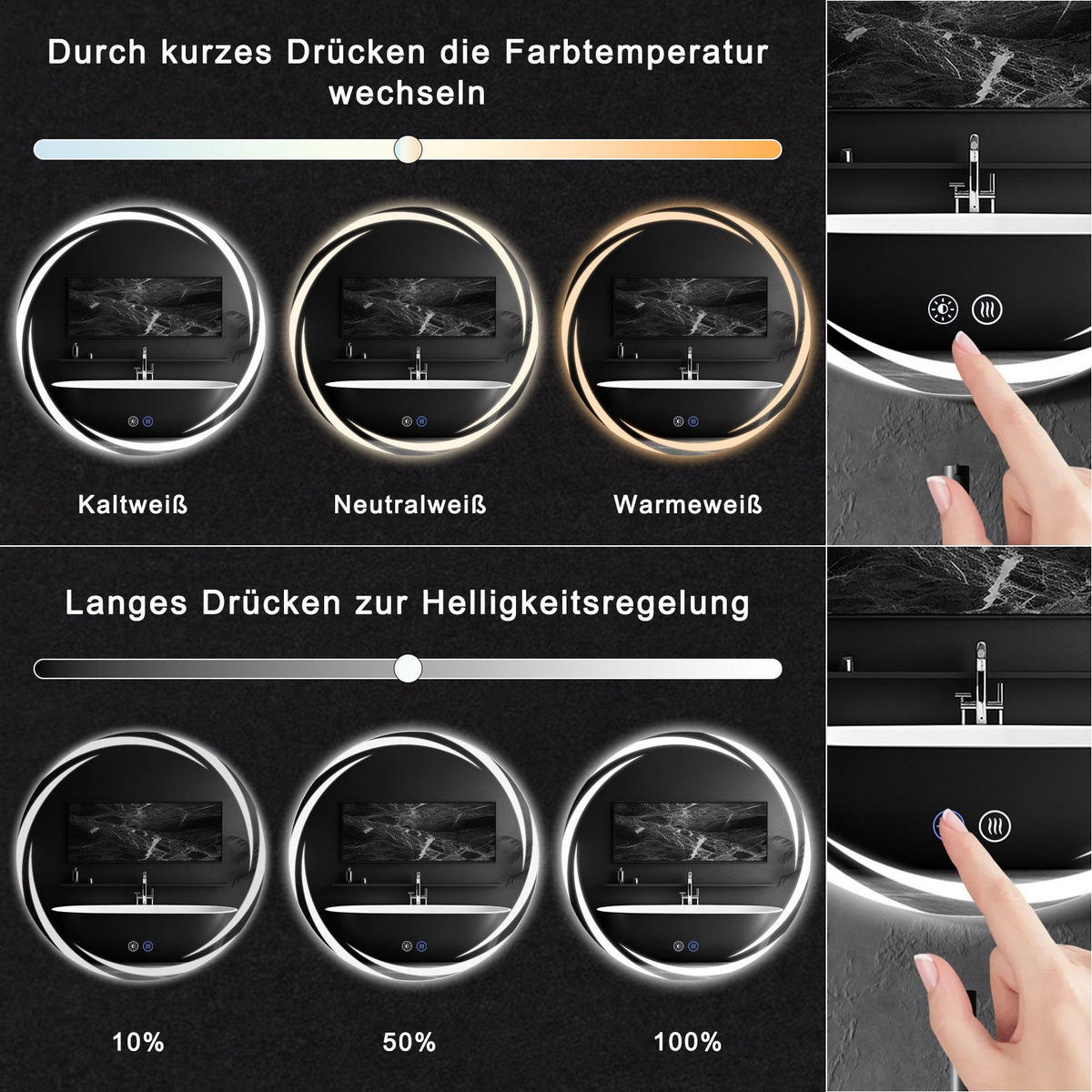 BADEZIMMERSPIEGEL Redick mit LED-Leuchte Ø50 cm - Weiß, Glas (50/2.4/50cm) - Nettlife