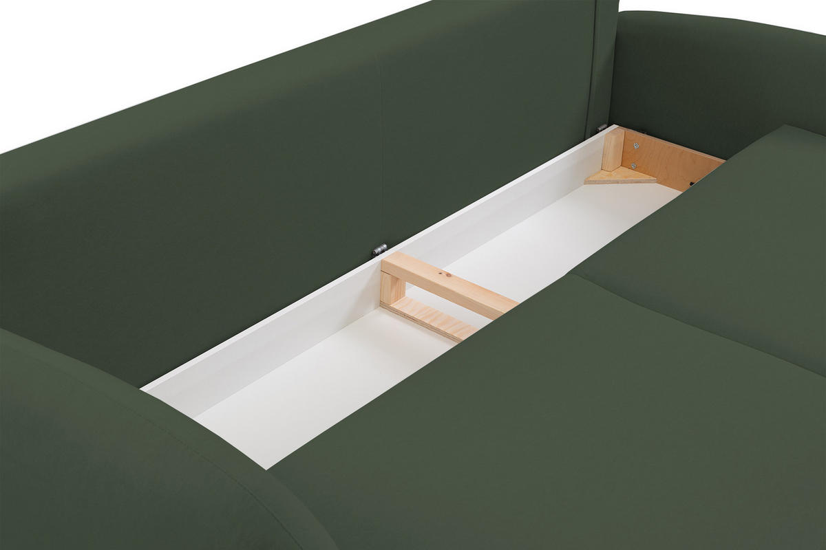 SCHLAFSOFA Bafra Olive Velours - Schwarz/Olivgrün, Holz/Textil (232/92/102cm) - Selsey