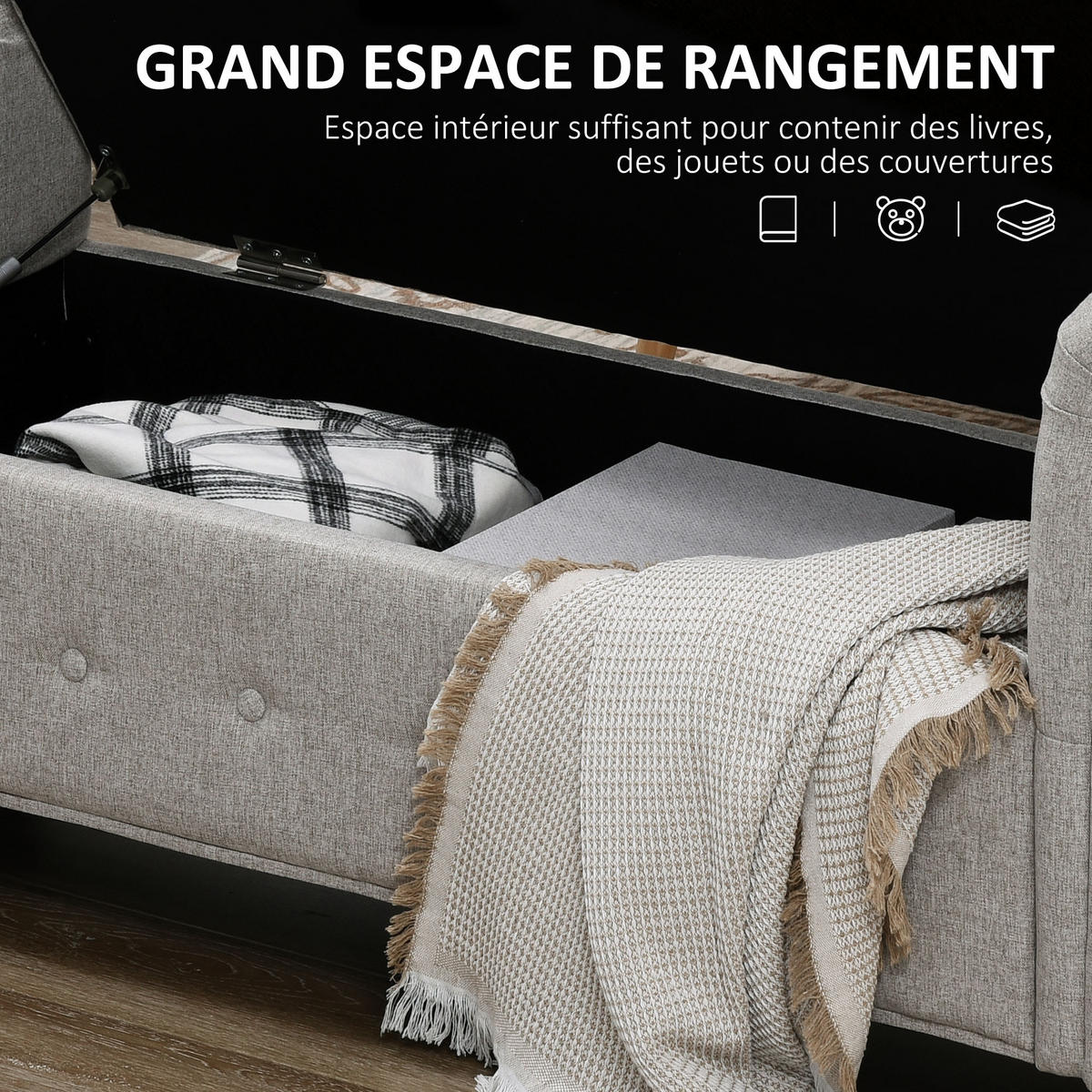 TRUHENBANK DE-16371 2-in-1 mit Stauraum Grau - Grau, Textil (146.5/72/49cm) - ComfortXL