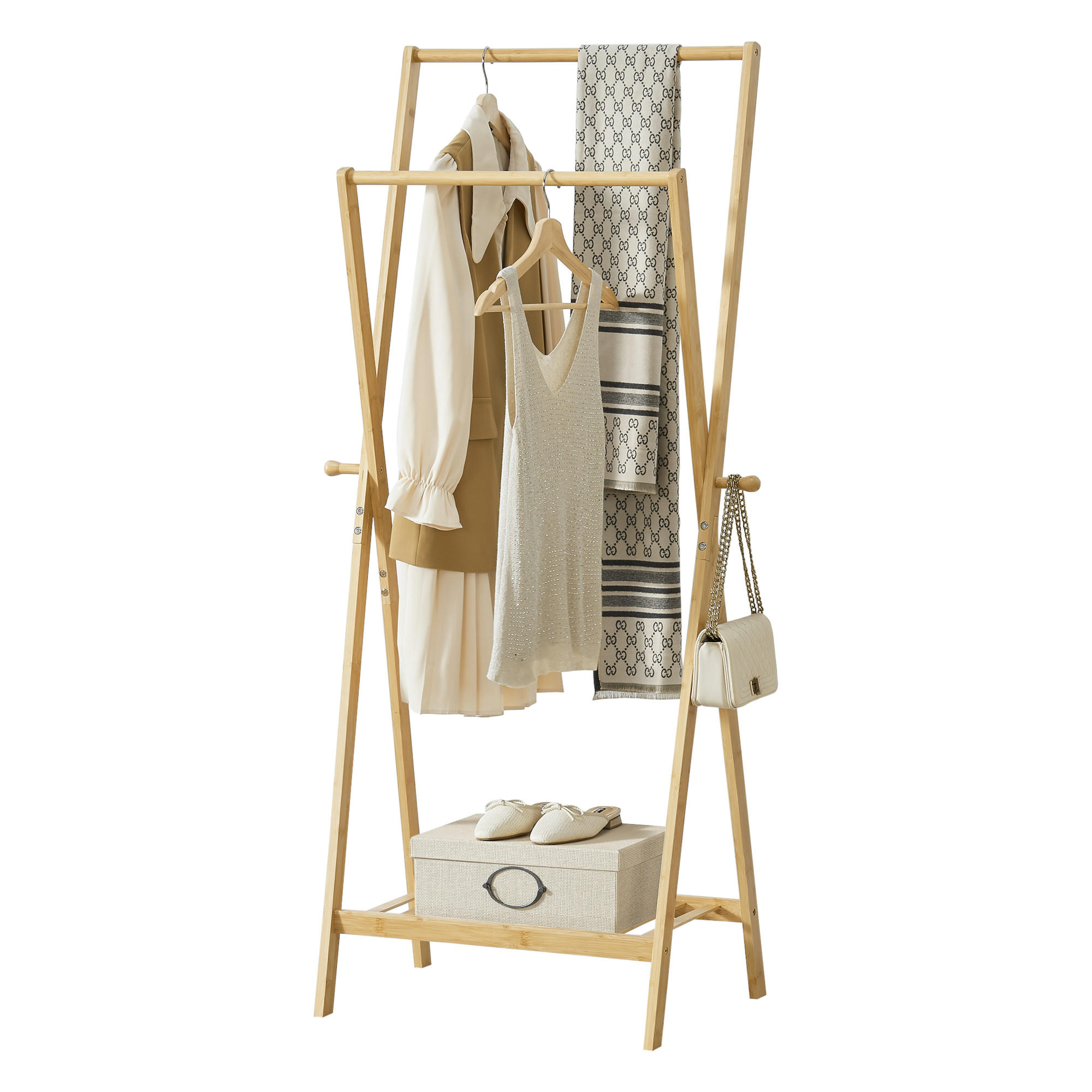 GARDEROBENSTÄNDER Keitele - Naturfarben, Holz (60/150/42cm) - [en.casa]