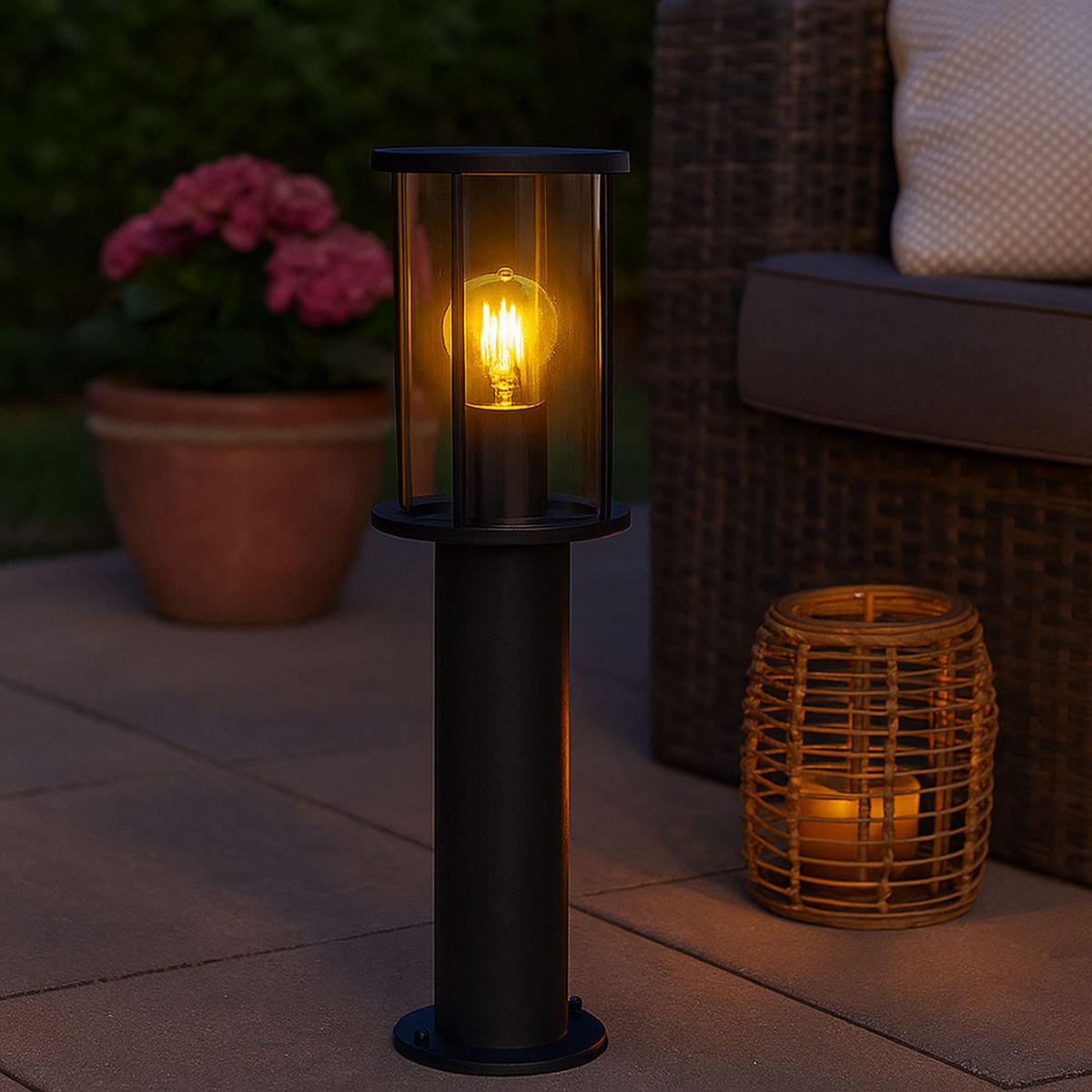 LED WEGELEUCHTE Edelstahl Schwarz - Schwarz, Glas (14.3/14.3/45cm) - Globo Lighting