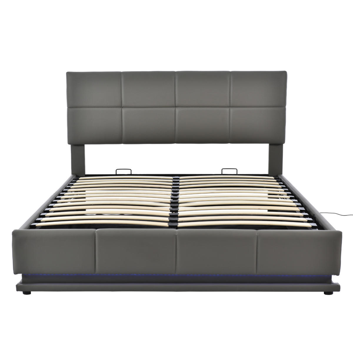 POLSTERBETT 160/200 cm grau mit LED-Beleuchtung und Bettkasten - Grau, Textil (160/200cm) - OKWISH