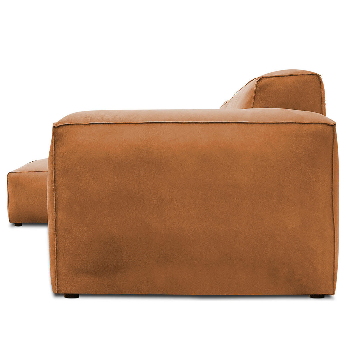 ECKSOFA mit Longchair - Cognac/Schwarz, Leder/Kunststoff (345/170cm) - home24