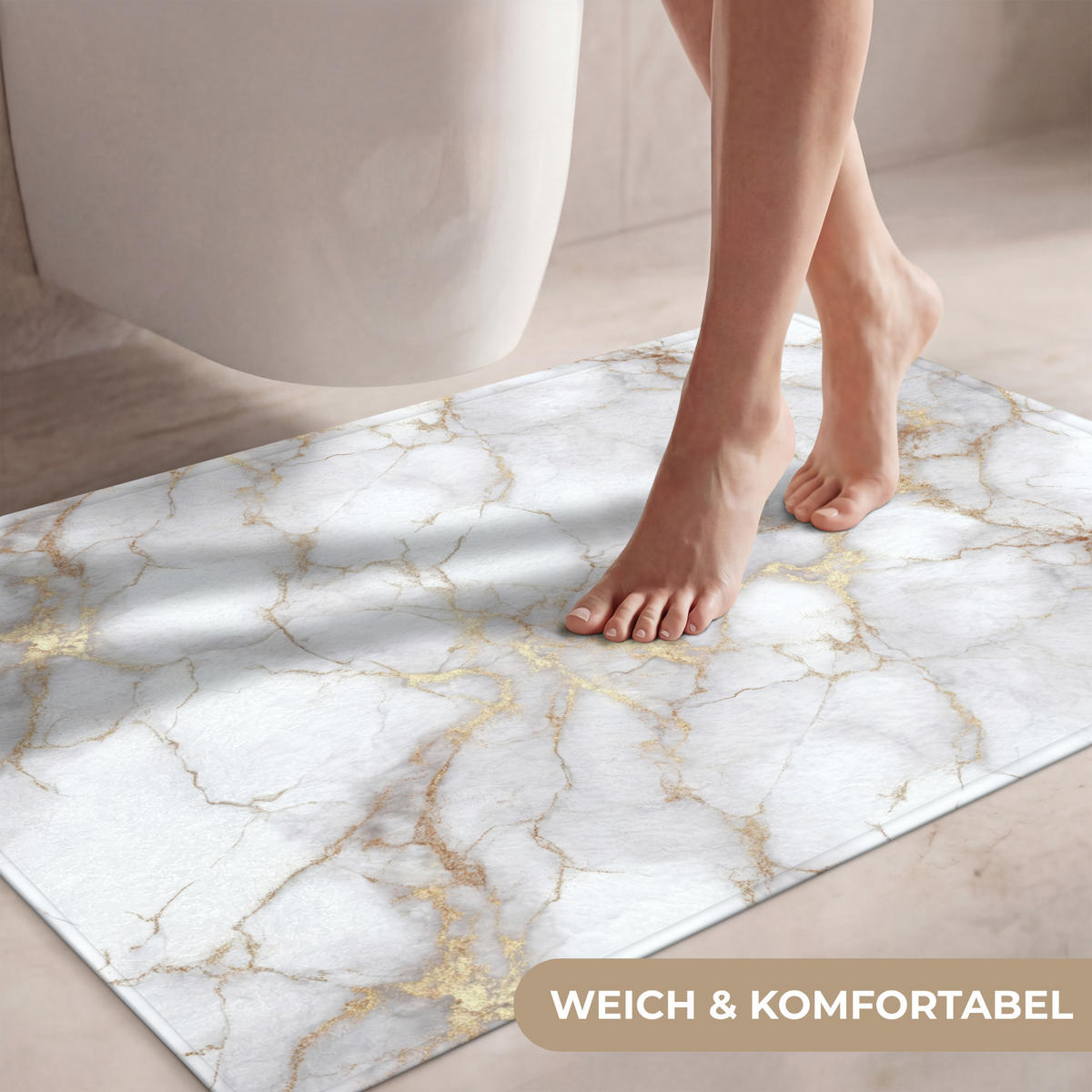 WC-VORLEGER Weiß - Gold - Marmor - Grau Toilettenteppich 90x60 cm - Weiß, Kunststoff/Textil (90/1cm) - OnlyWow