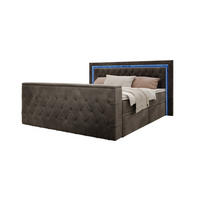 BOXSPRINGBETT Arosa TV mit Schubladen und Topper, TV-Lift, LED Beleuchtung, Samt, 180x200 cm, Grau - Grau, Holz - PROMETO Möbel