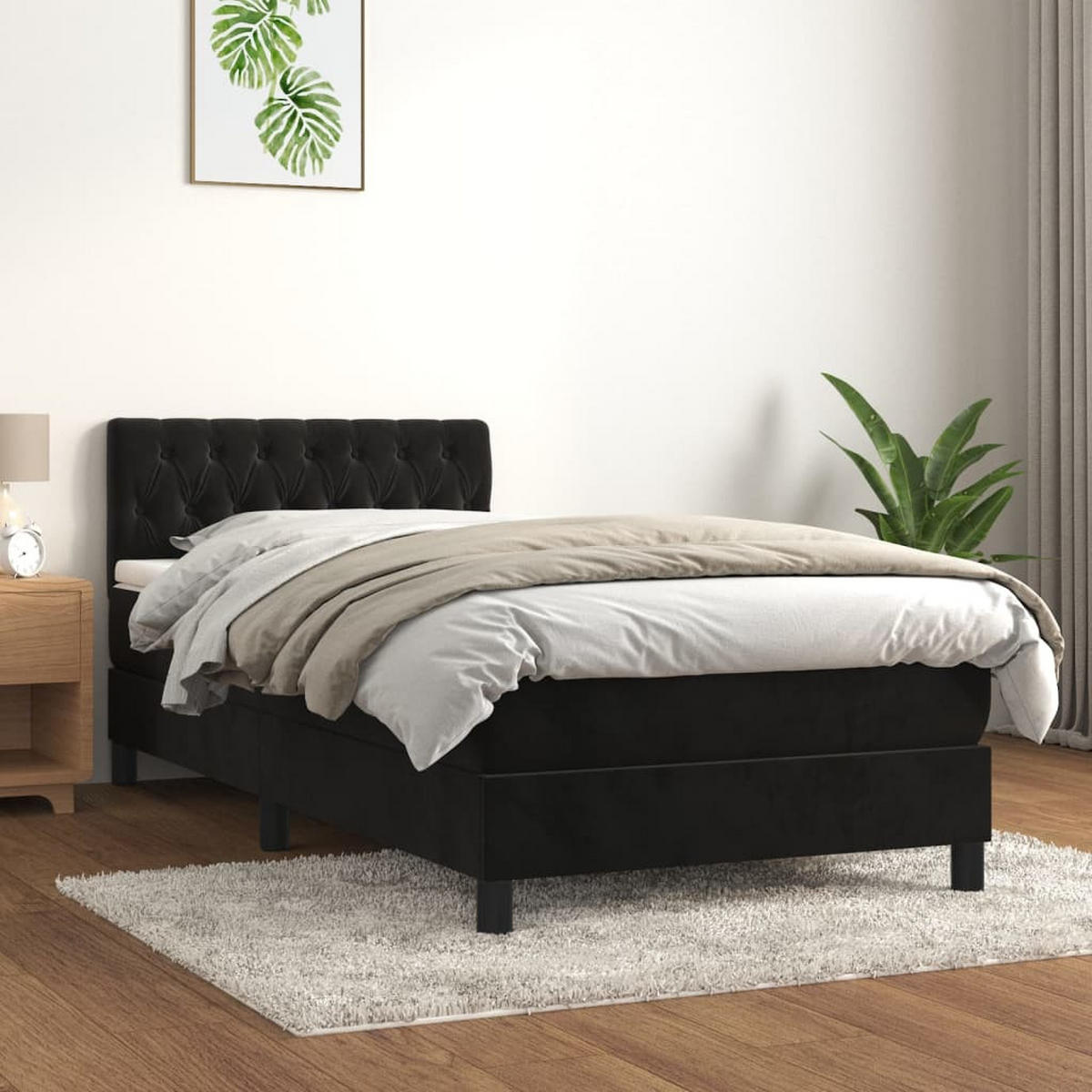 BOXSPRINGBETT MIT MATRATZE SCHWARZ 90X200 CM SAMT - Schwarz, Holz/Textil (90/200cm) - vidaXL