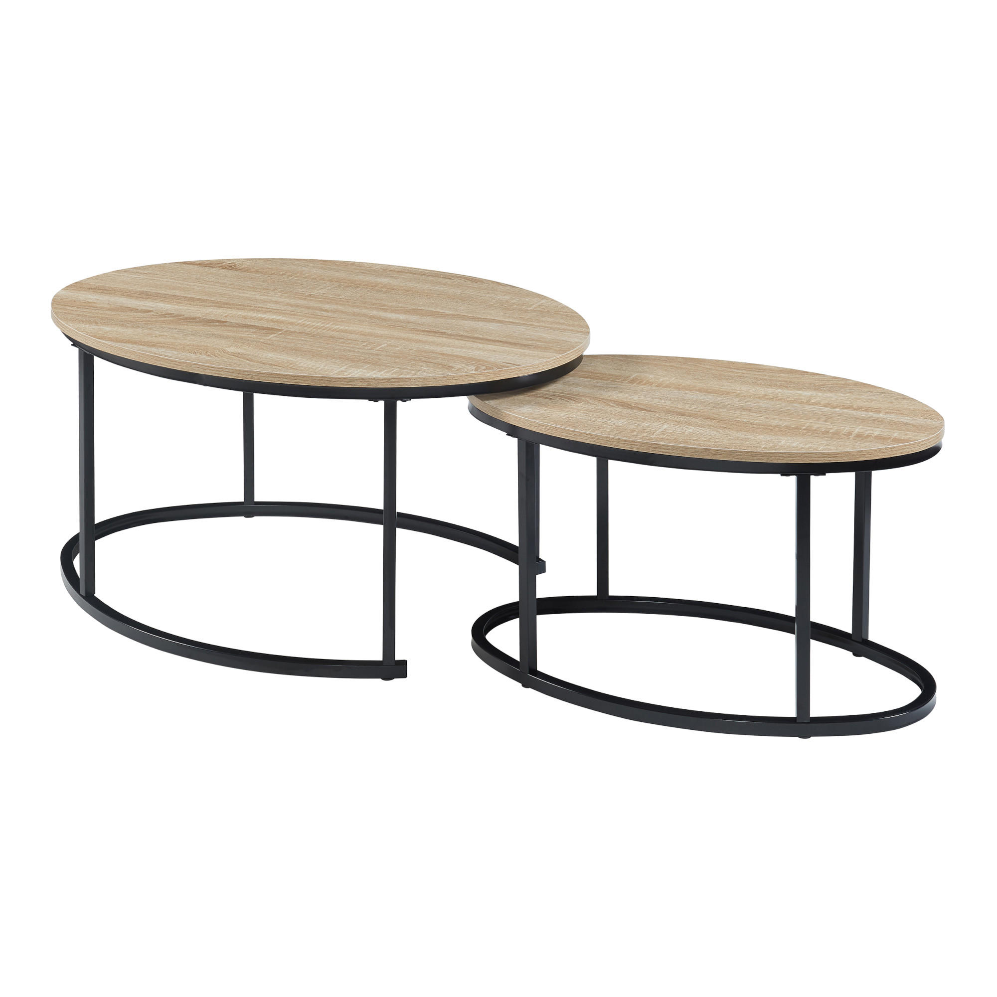 SATZTISCH-SET 2 TLG. Niederlande - Eichefarben/Schwarz, Holzwerkstoff/Metall (90/60/45cm) - [en.casa]