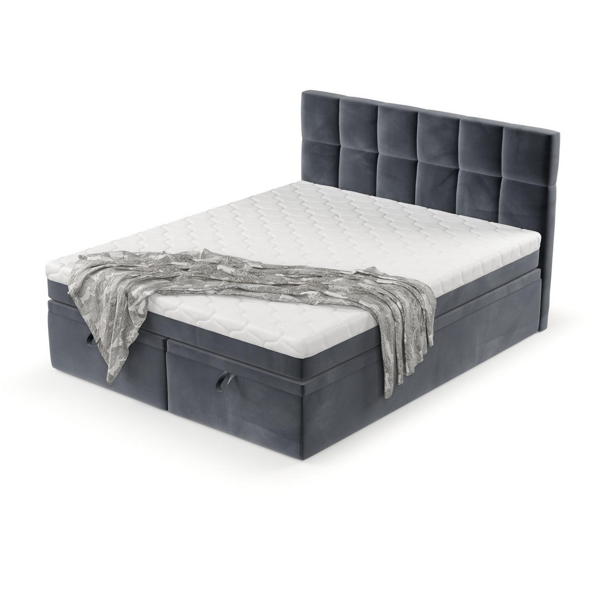 BOXBETT Elano 200/200 cm Dunkelgrau im Kronos Stoff - Dunkelgrau/Schwarz, Holz/Holzwerkstoff (200/200cm) - AltaBeds