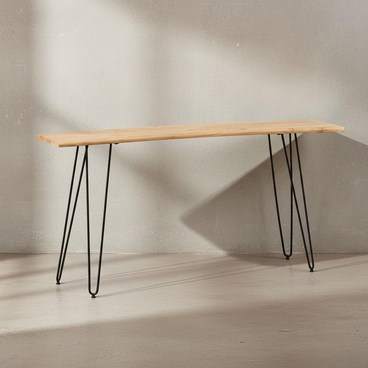 SCHREIBTISCH – Massivholz/Metall, 150x36x75 cm, Baumkante, Haarnadelbeine - Schwarz/Akaziefarben, Holz/Metall (36/150/75cm) - KADIMA DESIGN