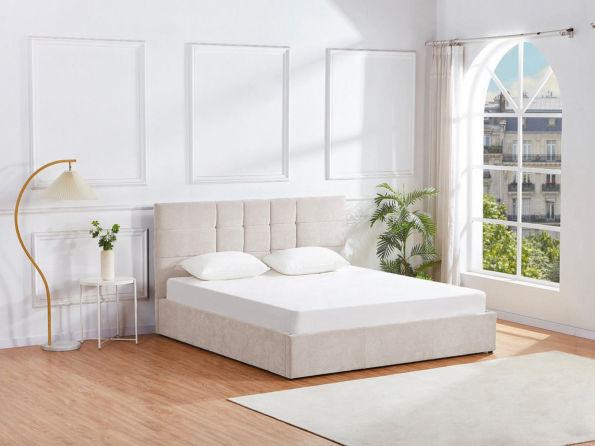 BETT mit Bettkasten - 2 Personen - Stoff - Beige - - Beige, Textil (160/200cm) - Vente-Unique