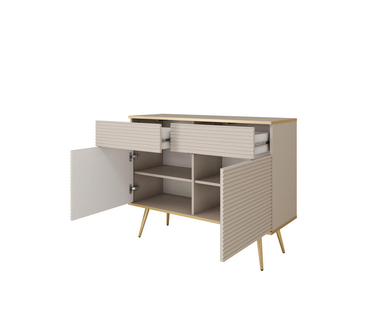 SIDEBOARD: schwarz mit goldenen Beinen, 107 x 85 x 39 - Schwarz, Holzwerkstoff (107/85/39cm) - 3XE LIVING