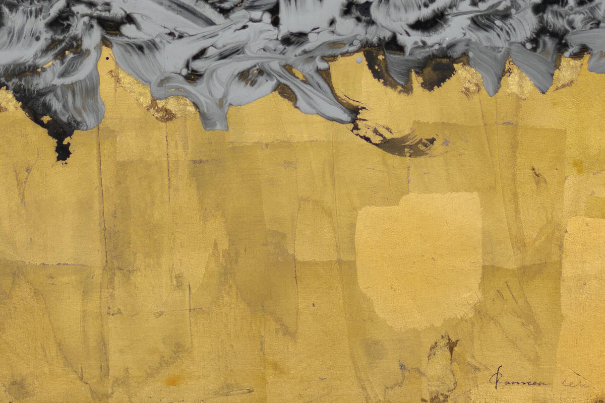 ACRYLBILD HANDGEMALT Schwarz 78/103 cm - Goldfarben/Schwarz, Textil (77.5/102.5cm) - KUNSTLOFT