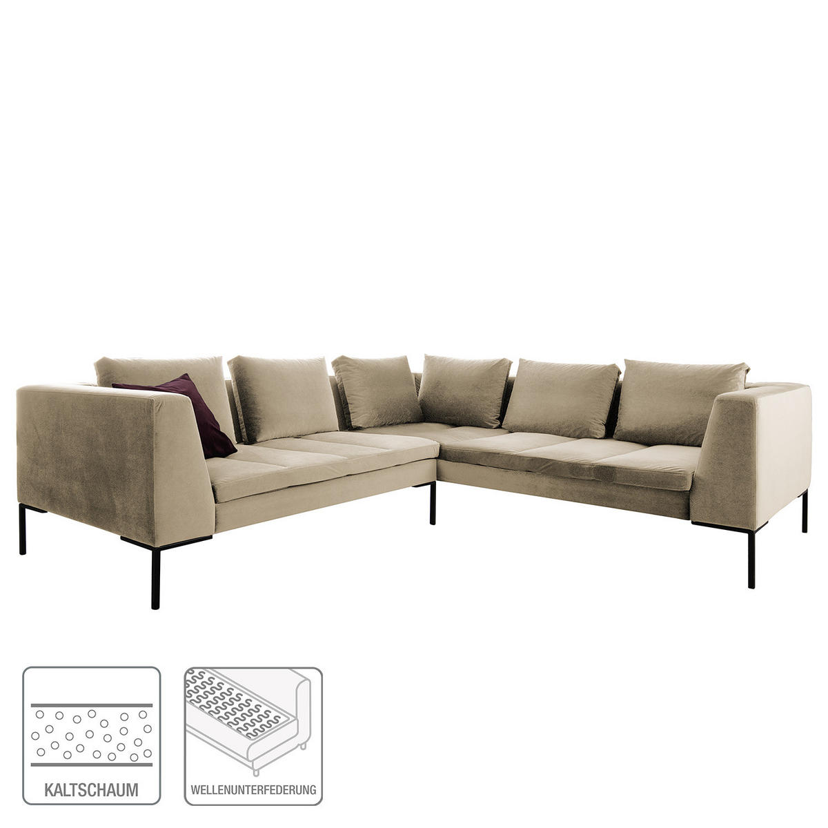 ECKSOFA mit Rundecke L - Samt - Chromfarben/Beige, Textil/Metall (255/238cm) - home24