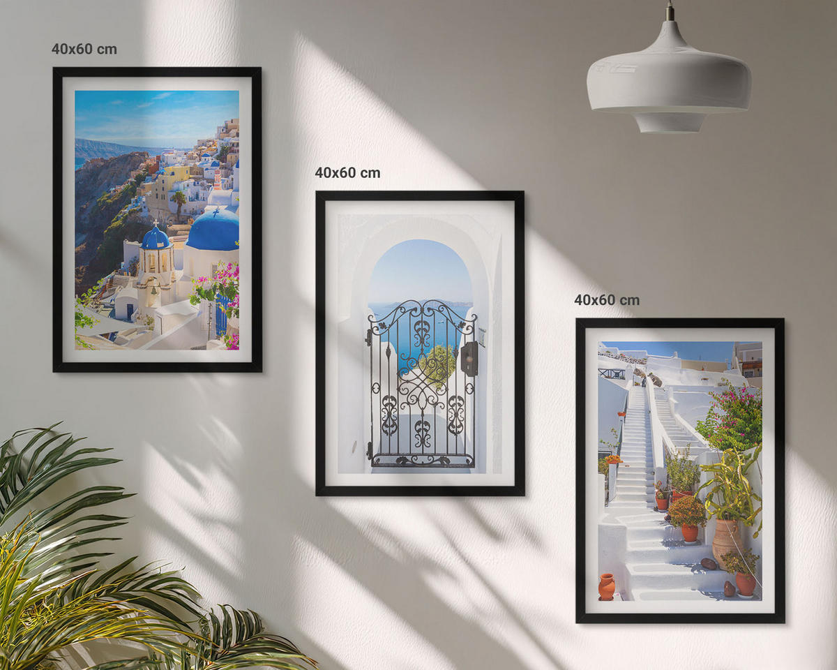 BILDER SET 3er Set - 40x60 cm Schwarzer Rahmen - Santorini-Architektur Oia - Schwarz, Kunststoff (40/60cm) - TULUP