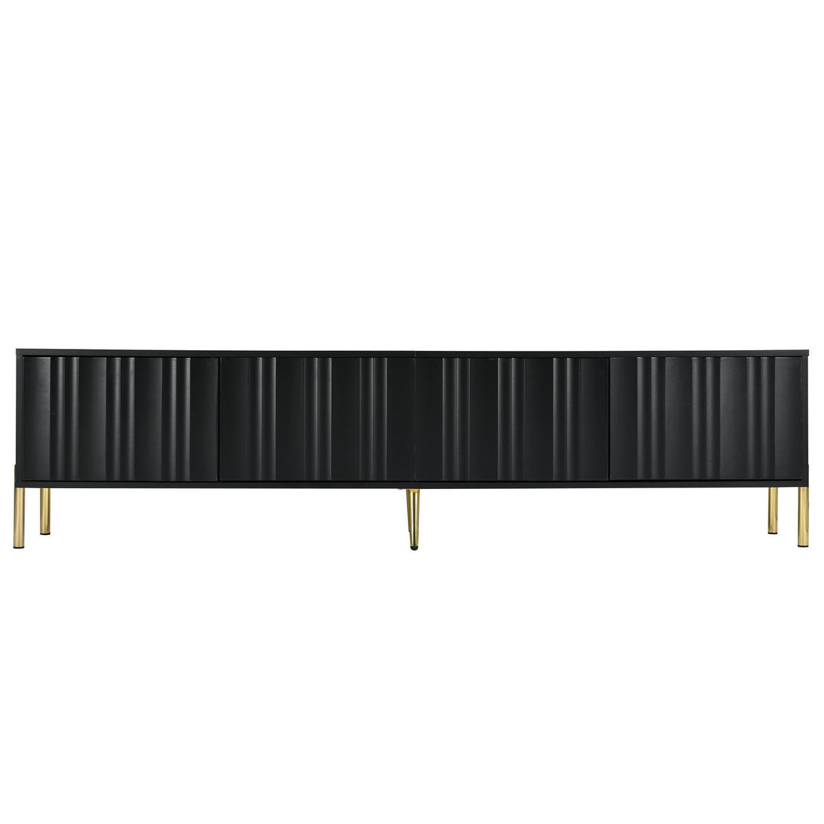 TV-ELEMENT 190/38/48 cm Schwarz mit goldene Tischbeine und gerilltes Türdesign - Schwarz, Holz (190/48/38cm) - Oxeza