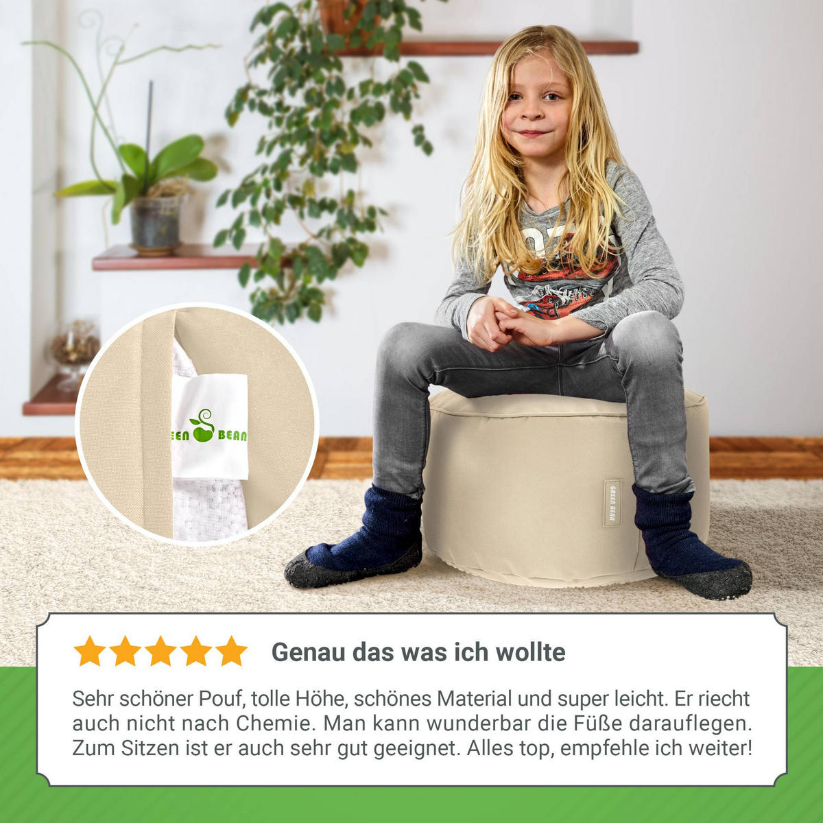 SITZSACK-HOCKER Pouf "Stay" 45x25cm - Beige, Textil (45/25/45cm) - Green Bean