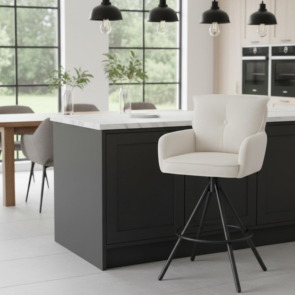 BARHOCKER Nila 2er-Set - Creme/Schwarz, Textil/Metall (55/102/58cm) - DUBI Möbel
