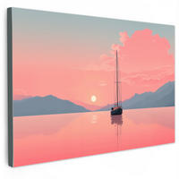 LEINWANDBILD Segelboot - Rosa Meer - Sonnenuntergang - Berge Wohnzimmer Groß 120x80 cm - Rosa, Textil (120/80cm) - MuchoWow