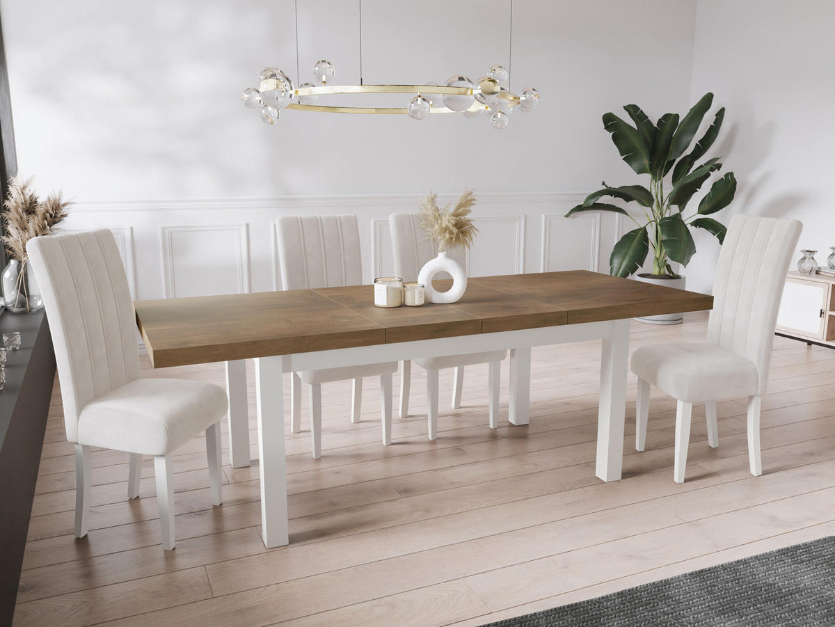 ESSTISCH Avena rechteckig ausziehbar, Lefkas Eiche 140/80/78 - Alteiche/Weiß, Holz/Holzwerkstoff (140/80/78cm) - WFL GROUP
