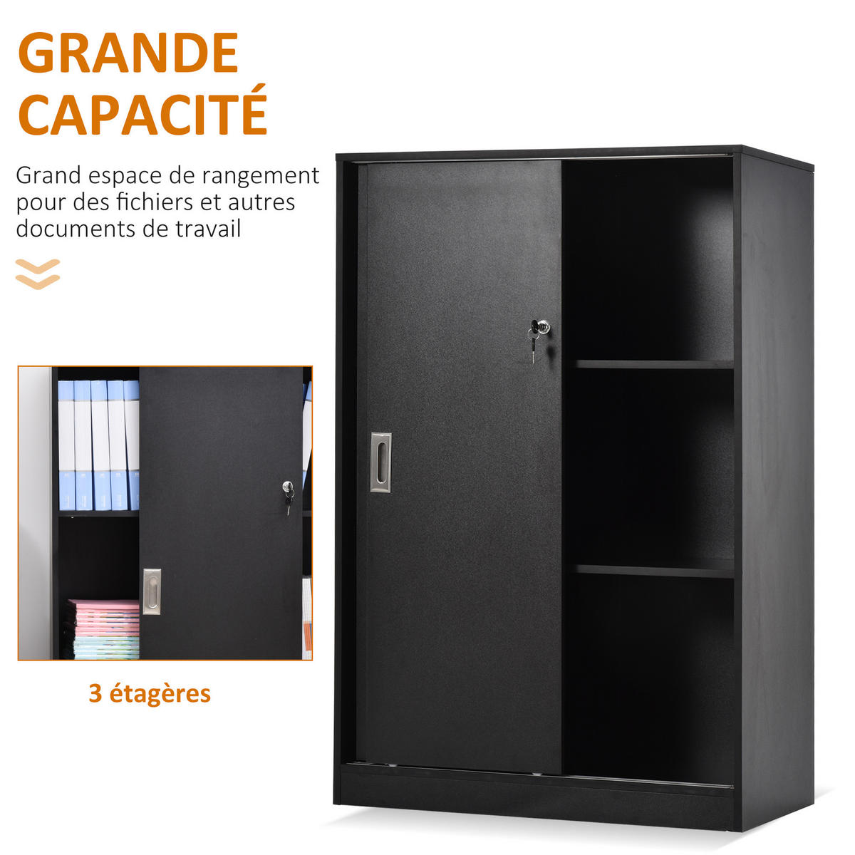 AKTENSCHRANK DE-14416 2 Schiebetüren abschließbar, 2 Böden Schwarz - Schwarz, Holzwerkstoff (40/120/80cm) - ComfortXL