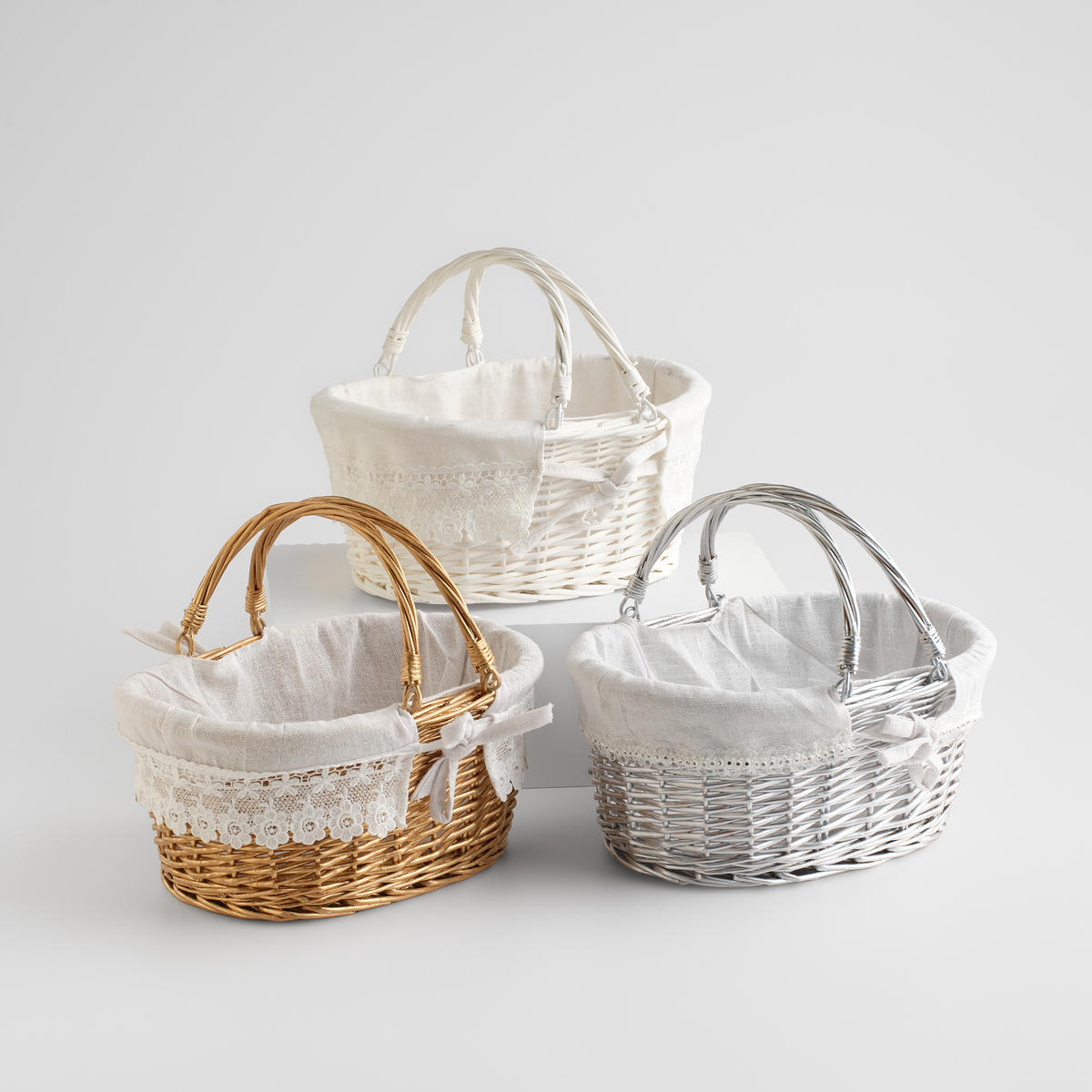 KORB MIT HENKEL Springlet - Weiß, Naturmaterialien (23/25/31cm) - home&you