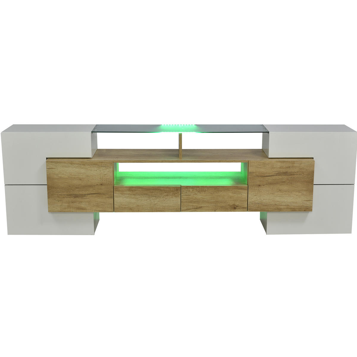 TV-LOWBOARD aus MDF 200x35x60 cm Weiß und Holzfarbe mit LED-Beleuchtung und Stauraum - Weiß, Holzwerkstoff (200/60/35cm) - IVMEU