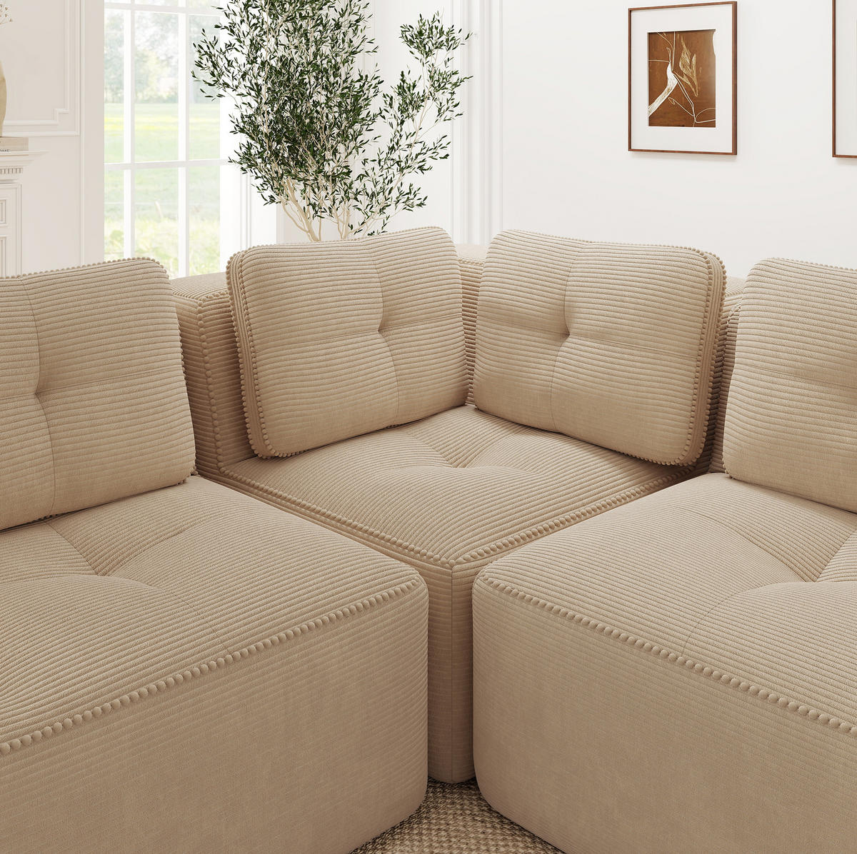 ECKSOFA 386/177/69 cm Beige aus Cord modular ohne Aufbau - Beige, Textil (177/386cm) - OKWISH
