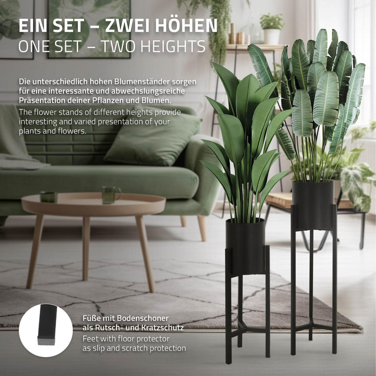BLUMENSTÄNDER Schwarz 2er Set - Schwarz, Metall (20/20/76cm) - ML-DESIGN