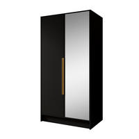 DREHTÜRENSCHRANK Laro mit Spiegel, Schwarz mit goldenen Griffen, 100 cm - Schwarz, Holzwerkstoff (100/200/51cm) - Beautysofa