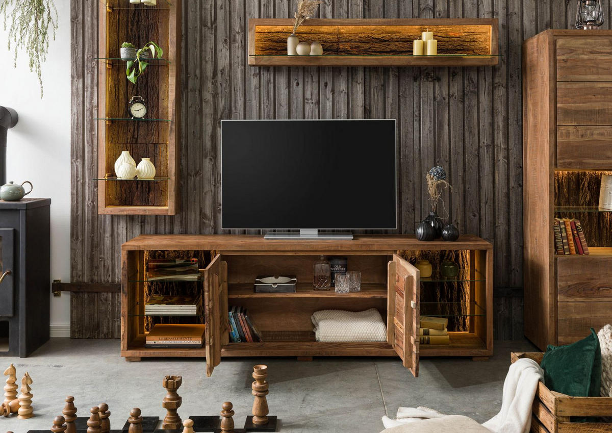 TV-BOARD Akazie 200x40x63 natur lackiert BARK #113 - Naturfarben, Holz (200/63/40cm) - Massivmoebel24
