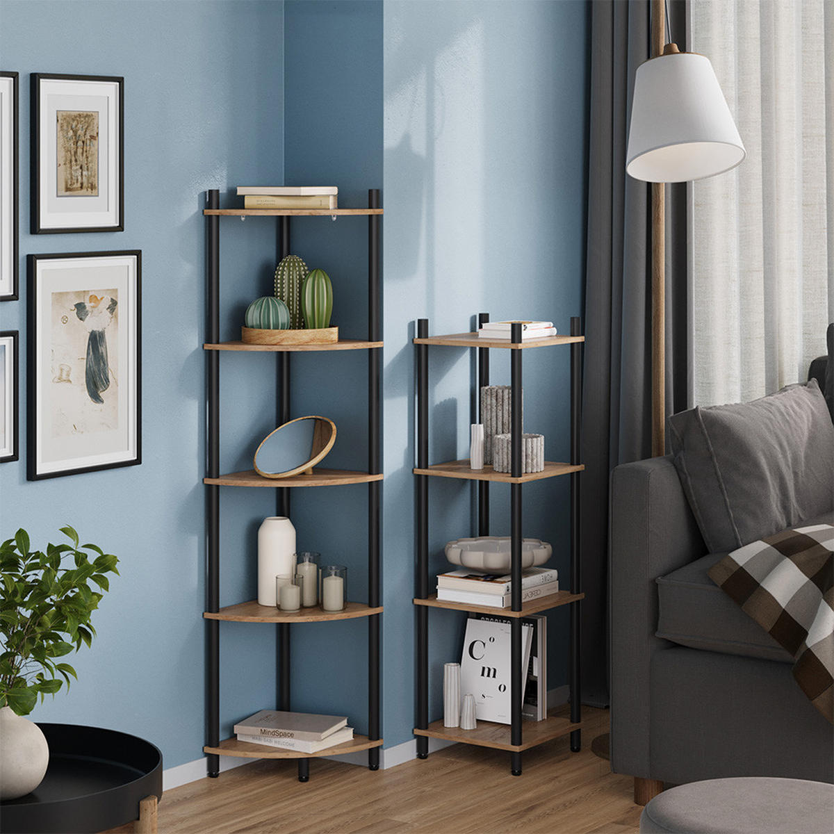 ROHOVÁ POLICE Bivio Zlatý dub power/antracit - medově dubová, kompozitní dřevo (30/102.5/30cm) - Vicco