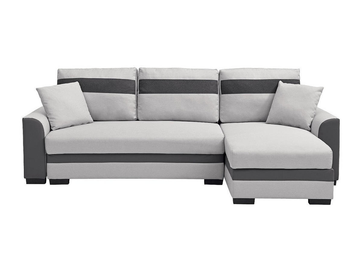 ECKSOFA mit Schlaffunktion - Ecke wechselbar - Stoff & Kunstleder - Hellgrau - GIANY II - Hellgrau, Leder (242/135cm) - Vente-Unique