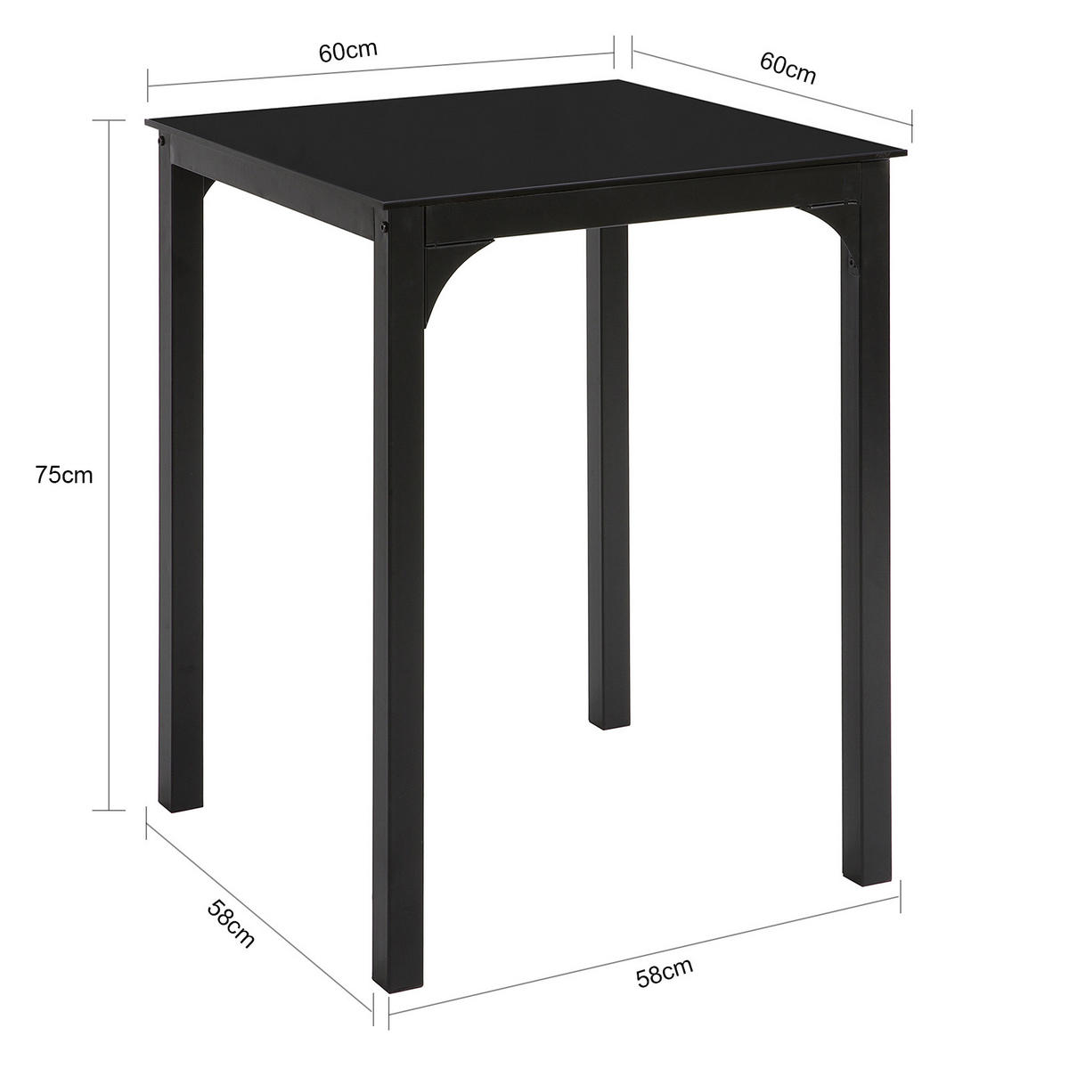 ESSTISCH Schwarz - Schwarz, Glas/Metall (60/60/75cm) - SoBuy