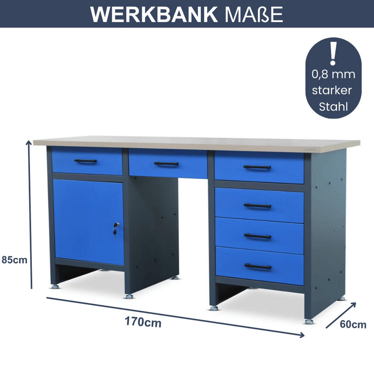 WERKBANK Werkstatt KARL 1x Tür 85x170x60cm Anthrazit-Blau - Anthrazit, Metall (170/85/60cm) - DELUKE