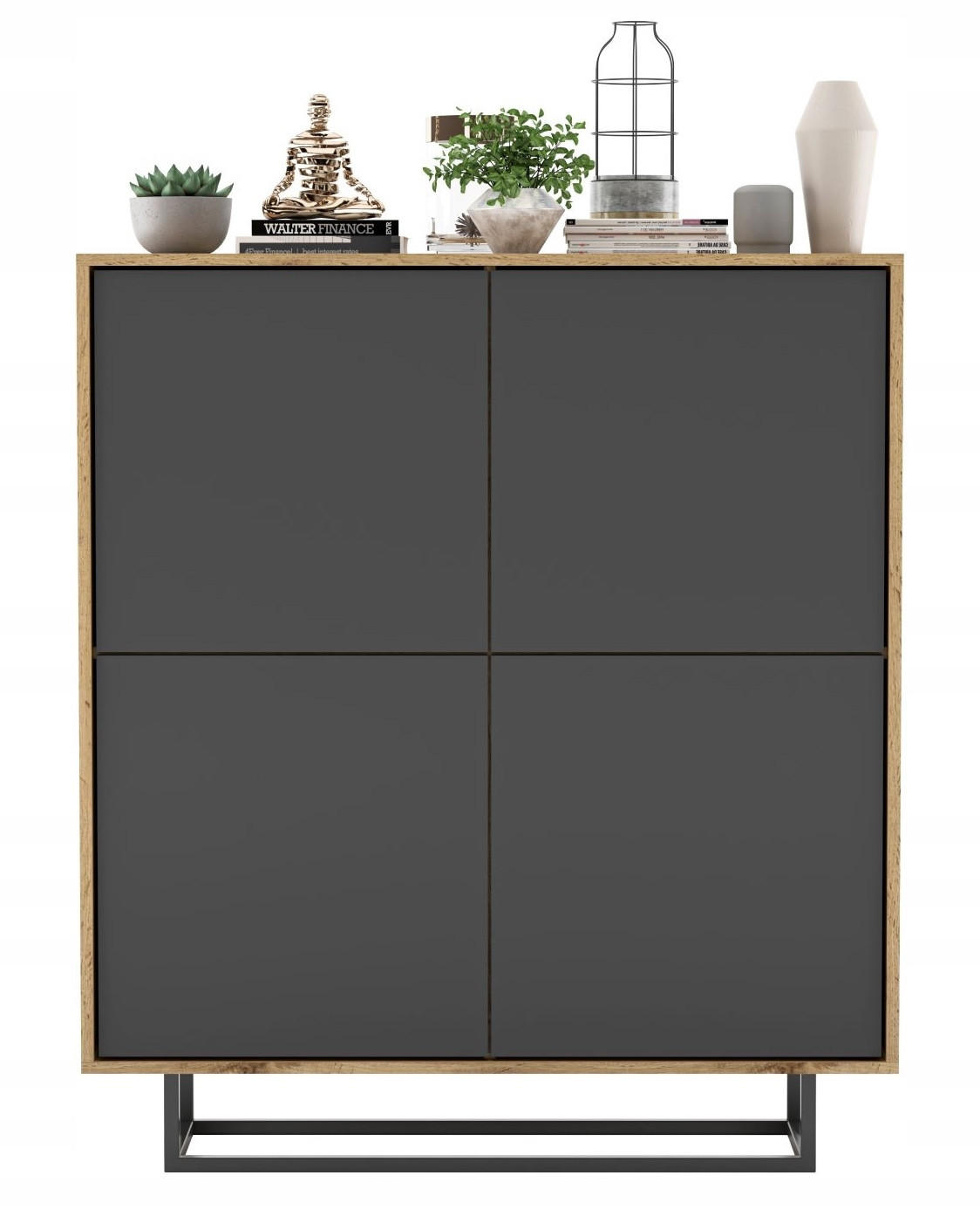 Meble Lindner KOMODA Apollo 4D dub Wotan / grafit matný 113 cm s kovovým rámem
