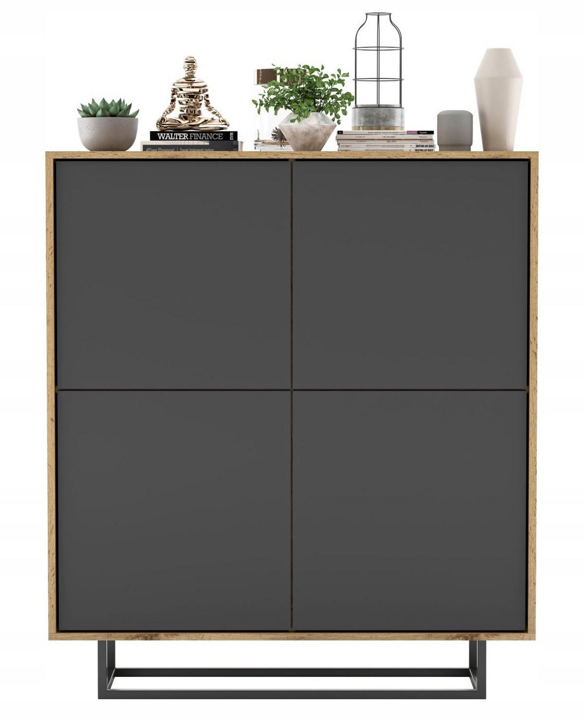 KOMMODE Apollo 4D Eiche wotan Graphit Matt 113 cm - Graphitfarben/Schwarz, Holzwerkstoff/Metall (113/127/35cm) - Meble Lindner