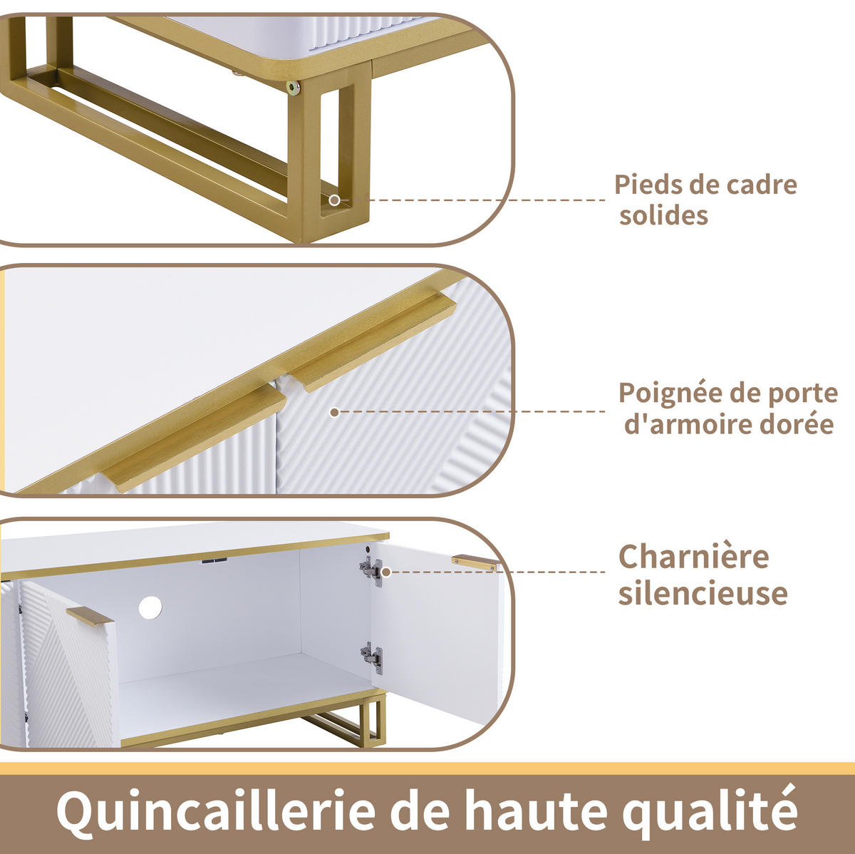 TV-LOWBOARD Weiß-Gold 160/37.5/48 cm - Weiß, Holzwerkstoff (160/48/37.5cm) - PANGIVO