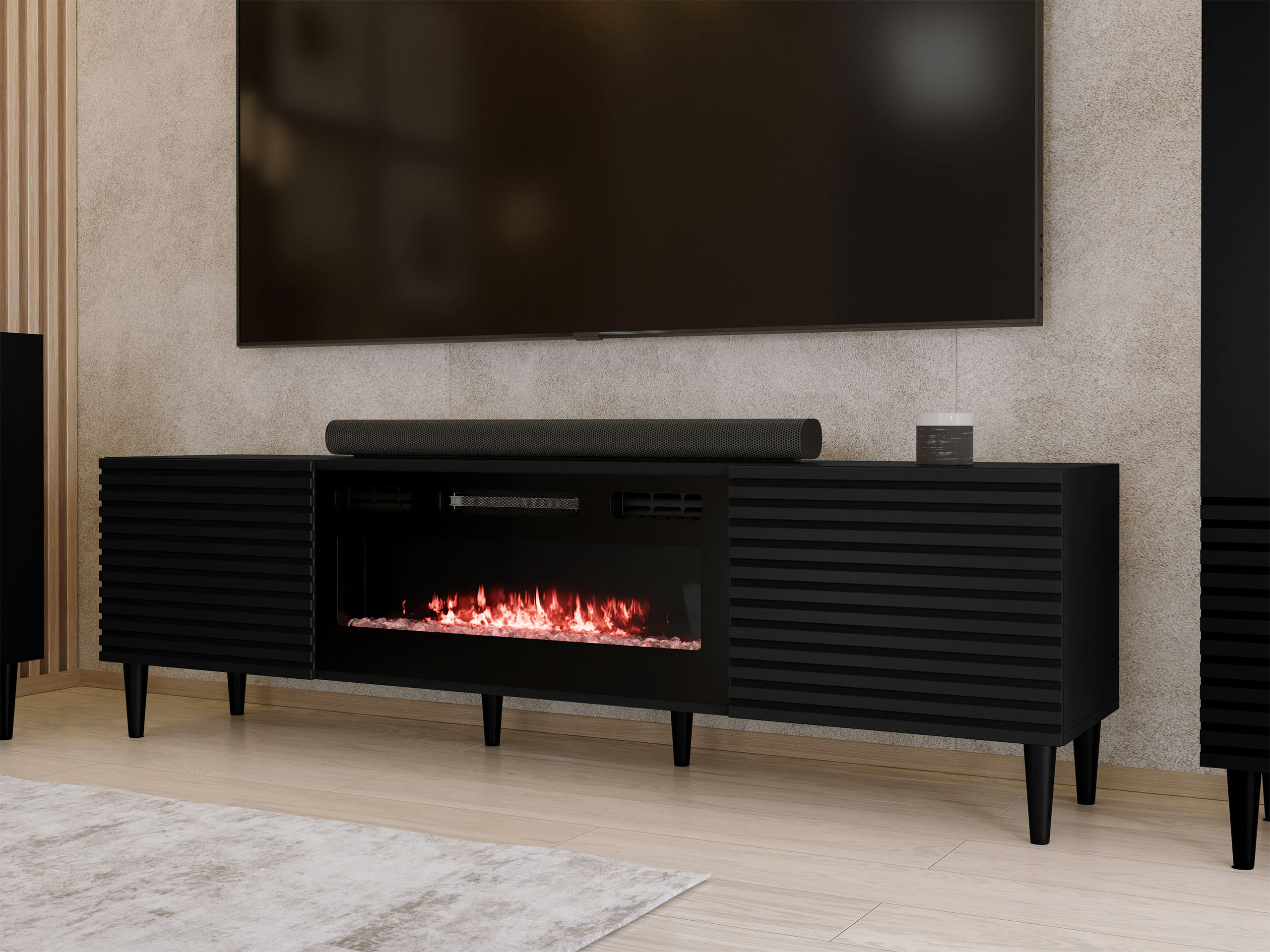TV-ELEMENT Nakomo 2K EF mit Kamin - Schwarz, Holz/Holzwerkstoff (180/53/40cm) - MIRJAN24