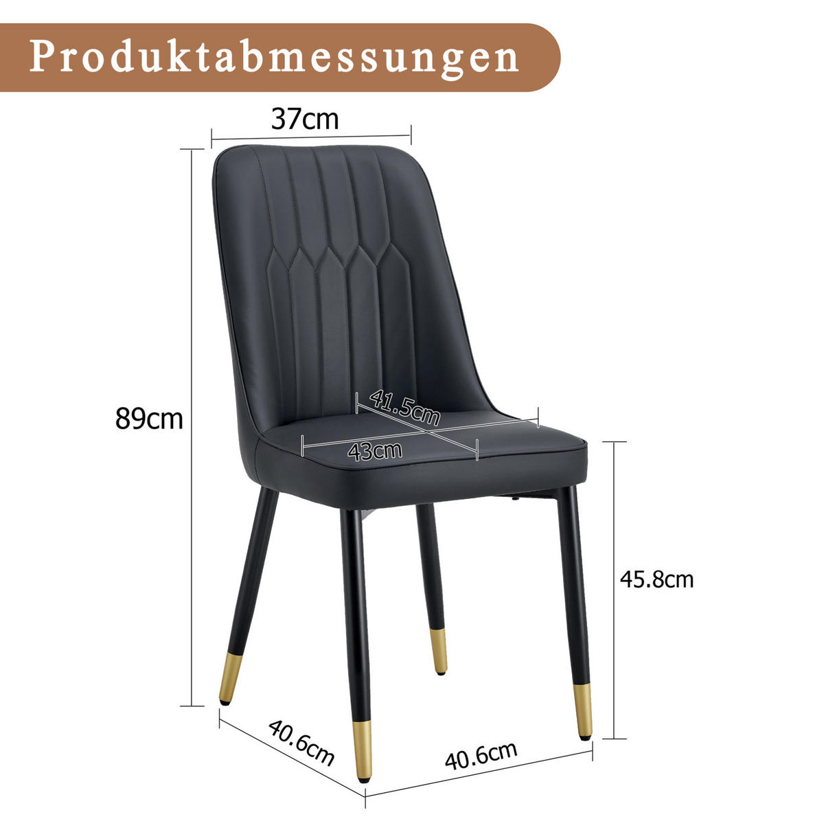 STUHL mit PU-Bezug 43 x 41,5 cm Schwarz 2er-Set - Schwarz, Metall (41.5/89/43cm) - Meubliv