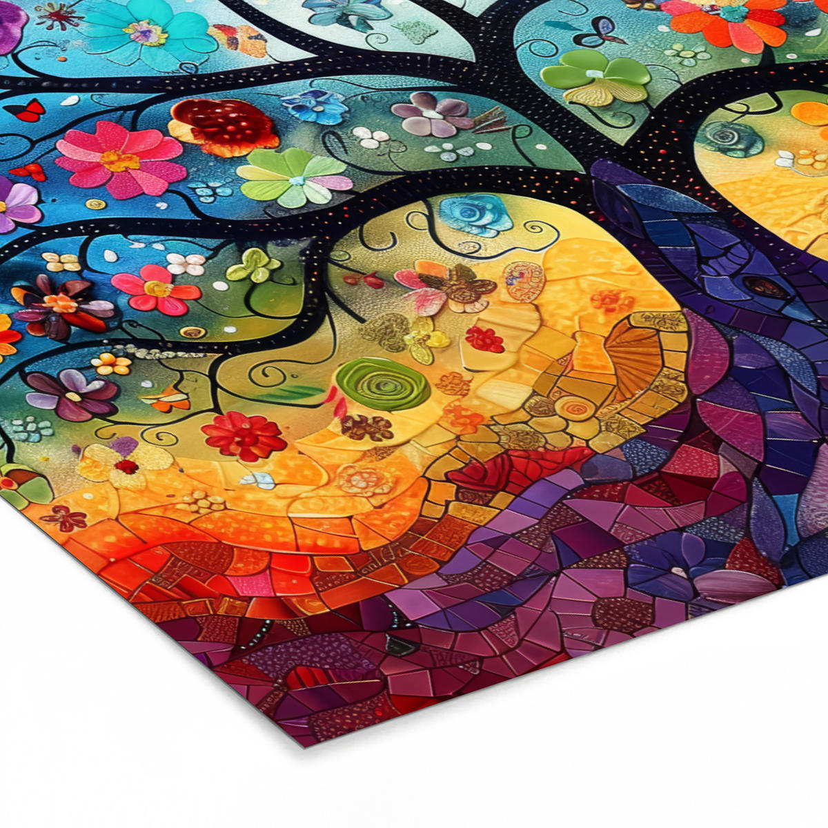 POSTER MIT RAHMEN Kunst - Baum des Lebens - Blumen - Hippie 40x30 cm - Dunkelblau, Papier (40/30cm) - MuchoWow