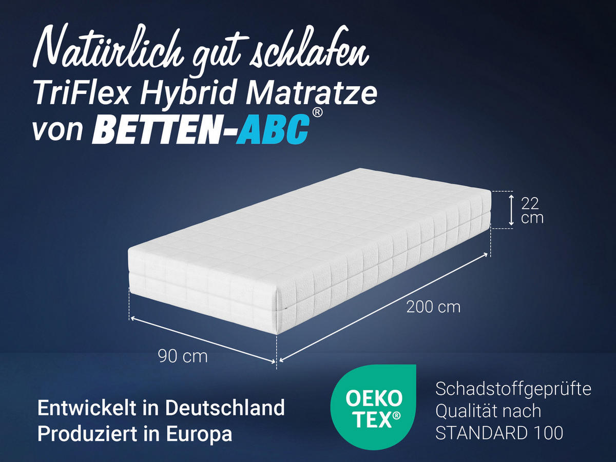 MATRATZE TriFlex Hybrid, 3 Schichten, Größe: 90x200, Härtegrad: Mittelfest - Weiß, Textil (90/200cm) - Betten-ABC