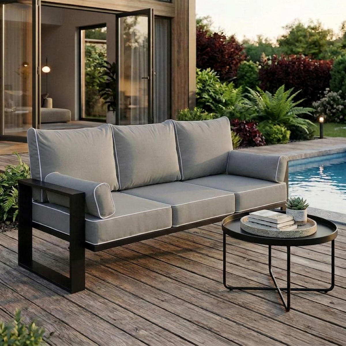 LOUNGESOFA 3-Sitzer Verdino mit Metallrahmen 215 cm anthrazit - Anthrazit, Metall (215/90/87cm) - Beautysofa