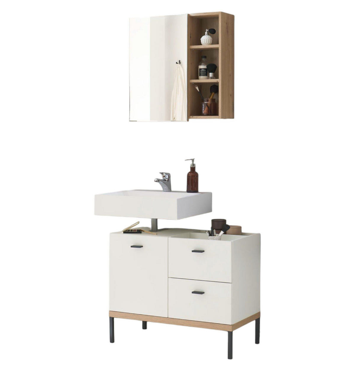 BADMÖBEL-SET Ewa 79x38x190 Asteiche/Weiß matt Lack - Weiß, Holzwerkstoff (79/190/38cm) - 58aufmkessel